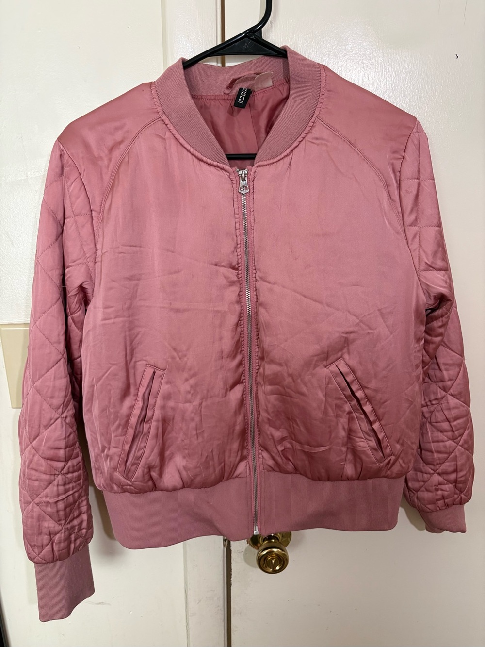 H&M Rose Pink Quilted-Sleeve Bomber Jacket